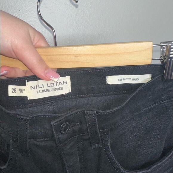 Nili Lotan High Waisted Vianca Kick Flare Jeans Frayed Hem Black Size 26 - Picture 4 of 9